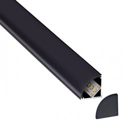 KIT - Perfil aluminio KORK-mini para tiras LED, 2 metros, negro