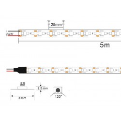 Tira LED Monocolor SMD2835, ChipLed Samsung, DC24V, 5m (120Led/m), 100W, IP65