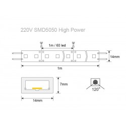 Tira LED 220V SMD5050, 60Led/m, 1 metro
