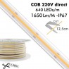 Tira LED 220V COB, 640Led/m, 15W/m, 12,5cm corte, 50 metros. Regulable Triac