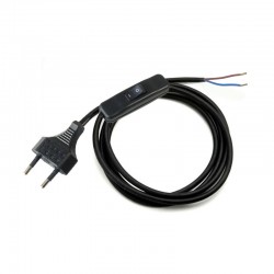Cable con interruptor, 2 x 0,75mm, clavija EU, 1,5m. negro