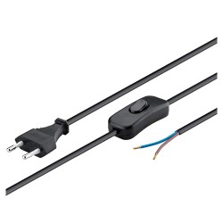 Cable con interruptor, 2 x 0,75mm, clavija EU, 1,5m. negro