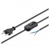 Cable con interruptor, 2 x 0,75mm, clavija EU, 1,5m. negro
