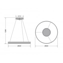 Lámpara colgante RINGEND 38W, negro, Triac regulable, Ø60cm