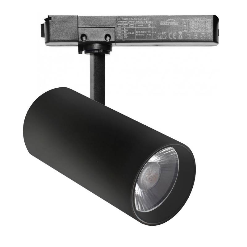 Foco LED ZOLTAR carril Monofásico, 34-40W, CRI92, UGR13, negro