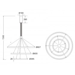 Luminaria colgante TRICYCLE IN, 108W, blanco, Ø807+Ø600+Ø395mm, TRIAC regulable