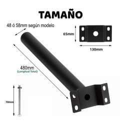 Soporte recto 49cm para farola 58mm para poste o pared