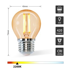 Bombilla Led E27 COB filamento 4W, Small Gold