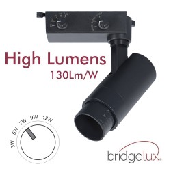 Foco carril Monofásico PIKE RAIL LED 3-5-7-9-12W, 3CCT, 15º-60º, negro