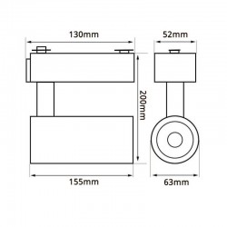 Foco carril Monofásico PIKE RAIL LED 7-9-12-15-20W, 3CCT, 15º-60º, blanco