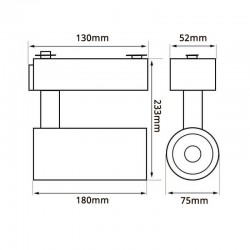 Foco carril Monofásico PIKE RAIL LED 15-20-25-30-35W, 3CCT, 15º-60º, blanco