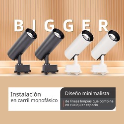 Foco LED para Carril Monofásico JUCAN 30W - Alta Fidelidad Cromática (CRI92), blanco