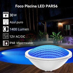 Lámpara LED PAR56 para piscinas, G53, 30W, AZUL Cristal