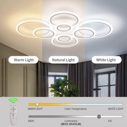 Luminaria CYCLE 8 aros, 160W, CCT, 0-10V, mando+WiFi, blanco