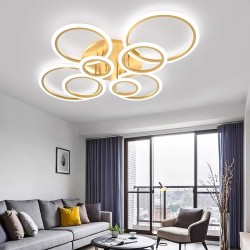 Luminaria CYCLE 8 aros, 160W, CCT, 0-10V, mando+WiFi, golden