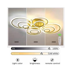 Luminaria CYCLE 8 aros, 160W, CCT, 0-10V, mando+WiFi, golden