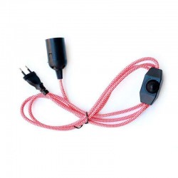 Cable textil E27 con dimmer y enchufe, 2m, rojo-blanco