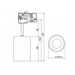 Foco carril Monofásico PIKE RAIL LED blanco 10W, 5-CCT, Triac regulable