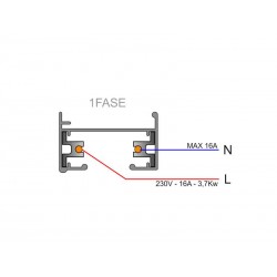 Carril monofásico con conector, 1 metro, negro, cuadrado