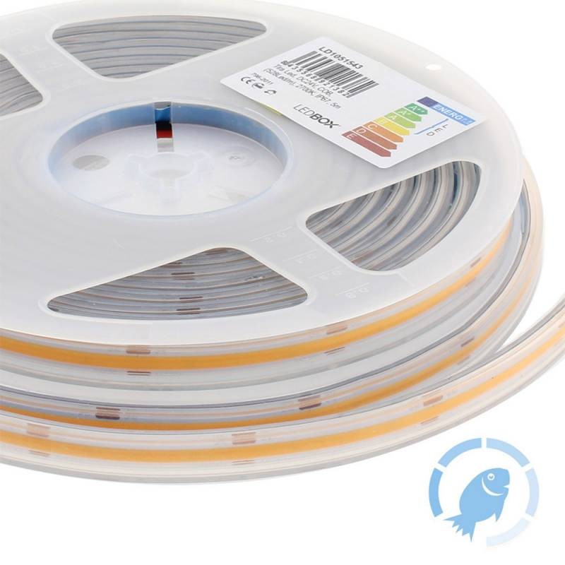 Tira LED Monocolor COB, DC24V, 5m (512Led/m), 60W, IP67, Pescaderías