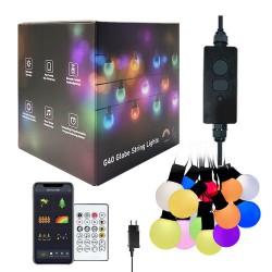 Kit 25 bombillas G40, DC5V, 5m, RGB, IR, Bluetooth, IP65