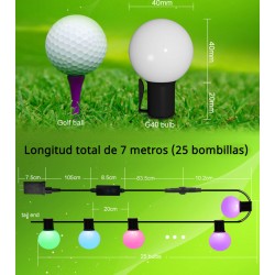 Kit 25 bombillas G40, DC5V, 5m, RGB, IR, Bluetooth, IP65