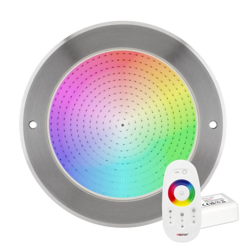 Kit Lámpara LED SLIM 5mm Ø230mm para piscinas, 12V AC/DC, IP68, 35W, RGB, acero inox 316 + mando