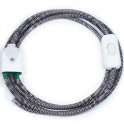 Cable textil con interruptor y enchufe, 2x0,75mm, 2m, negro-blanco
