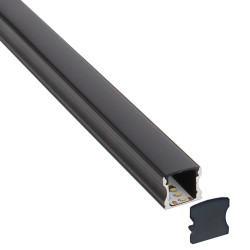 KIT - Perfil aluminio HARFO para tiras LED, 2 metros, negro