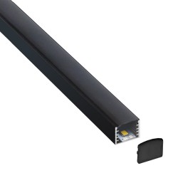 KIT - Perfil aluminio DIRA para tiras LED, 1 metro, negro