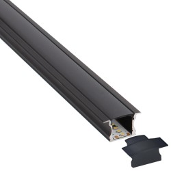 KIT - Perfil aluminio RIDA para tiras LED, 2 metros, negro
