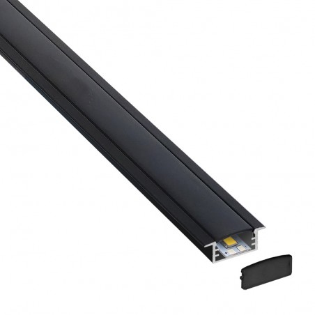 KIT - Perfil aluminio HAIN para tiras LED, 1 metro, negro