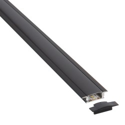 KIT - Perfil aluminio LISEN para tiras LED, 2 metros, negro