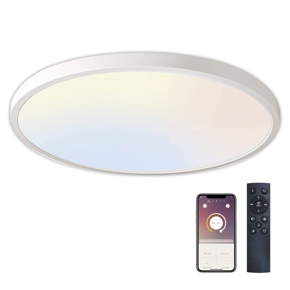 Plafón Led KRAMFOR 48W, superficie, ⦰500mm, CCT, Bluetooth + mando RF, blanco, Blanco dual, regulable
