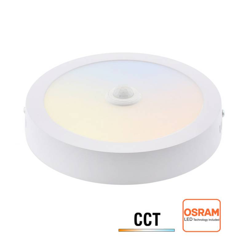 Plafón LED Circular de Superficie 24W con Sensor PIR y Selector 4CCT Multipotencia, 3000-4000-6000K