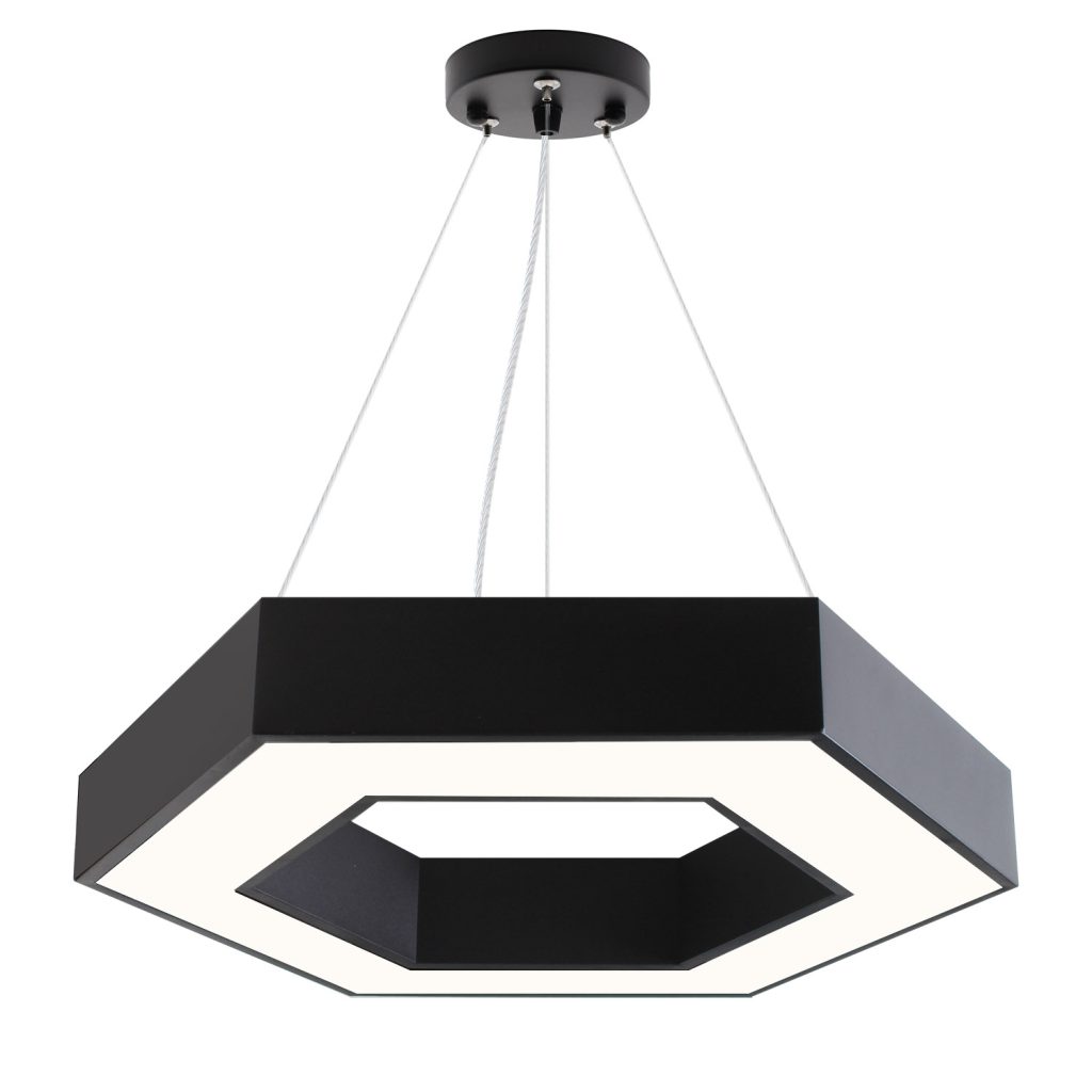 Luminaria colgante o superficie XAGON, Ø600mm, 50W, negro, Blanco neutro