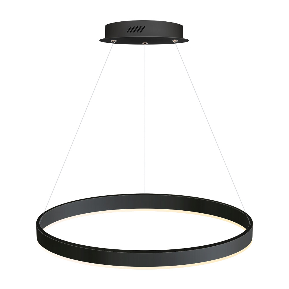Luminaria superficie o suspendida RING 37W, Ø600mm, negro, Blanco cálido