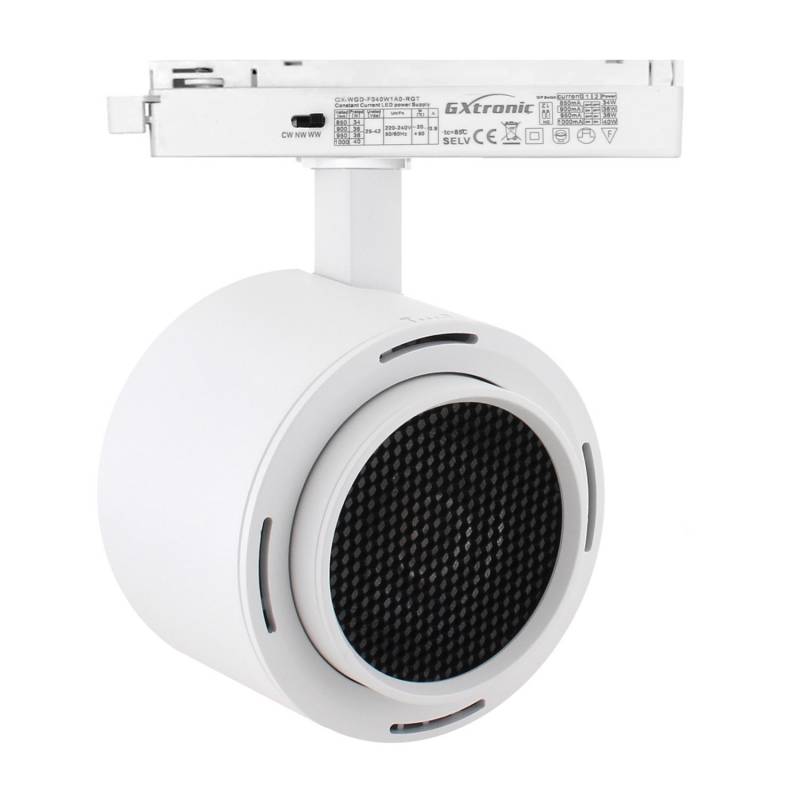 Foco carril Monofásico ROMA, 40W-34W, blanco, regulable 24º-60º, UGR13, CCT, 3000-4000-6000K