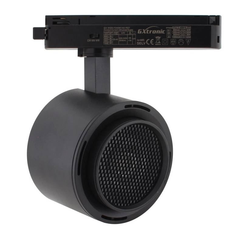 Foco carril Monofásico ROMA, 40W-34W, negro, regulable 24º-60º, UGR13, CCT, 3000-4000-6000K
