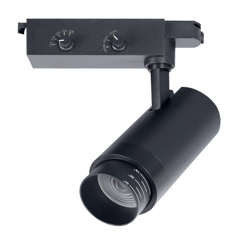 Foco carril Monofásico PIKE RAIL LED 15-20-25-30-35W, 3CCT, 15º-60º, negro, 3000-4000-6000K