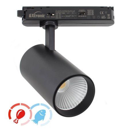Foco carril Monofásico CRONOLUX, 40W-28W, blanco, 38º, UGR13, DUAL Carnes y Pescados, Magenta-Azul