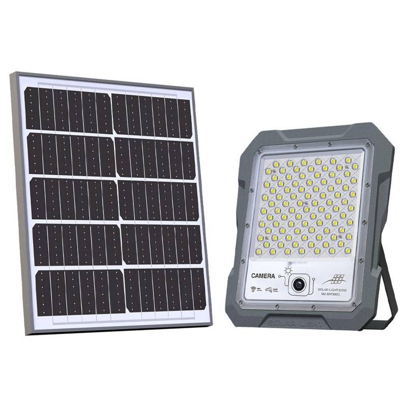 Proyector LED + CCTV CAM WiFi, 200W Solar, Blanco frío