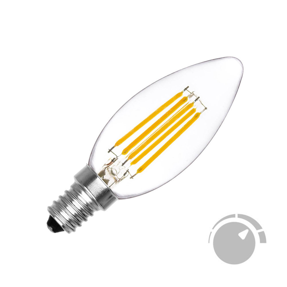 Bombilla Filamento LED Vela E14 COB 6W, Regulable, Blanco cálido 2700K, regulable