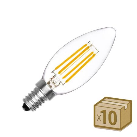 Pack 10 x Bombilla Filamento LED Vela E14 COB 4W, Blanco cálido 2700K