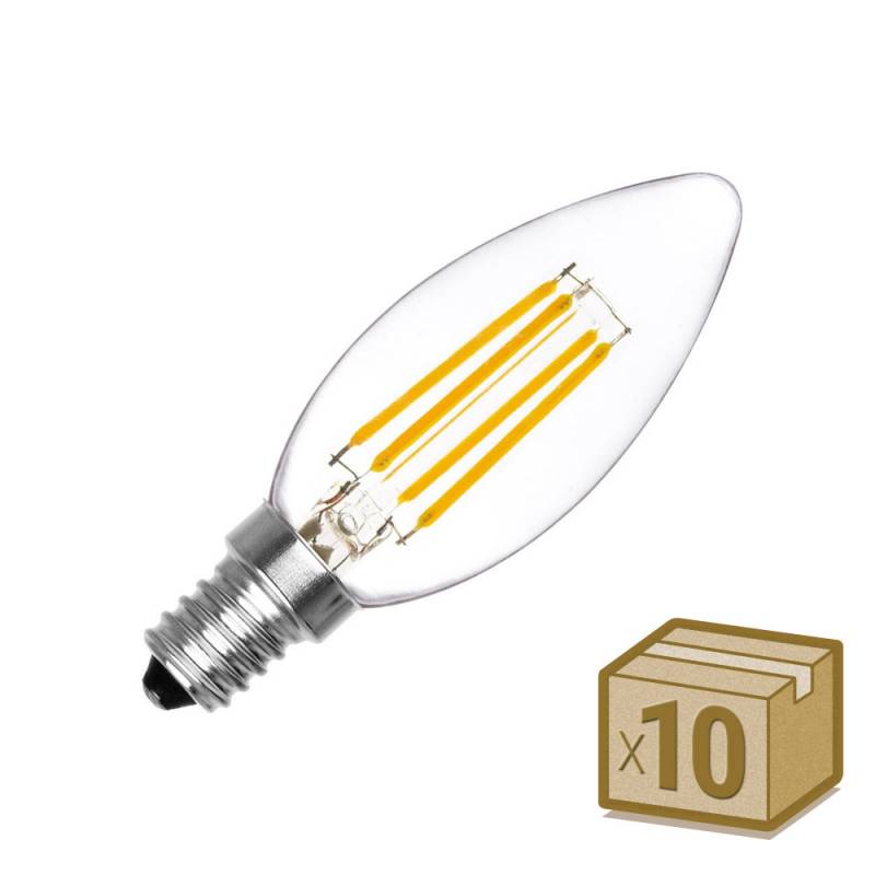 Pack 10 x Bombilla Filamento LED Vela E14 COB 4W, Blanco cálido 2700K