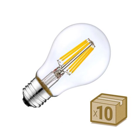 Pack 10 x Bombillas LED E27 COB filamento 8W, Blanco cálido 2700K