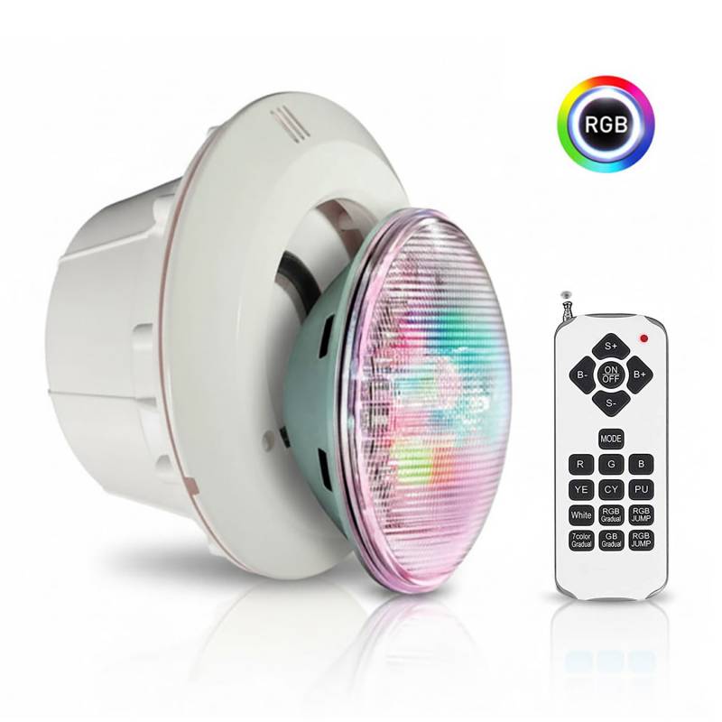 Pack Lámpara LED PAR56 RGB para piscinas, G53, 45W, Acero Inox. Int. + Nicho, RGB