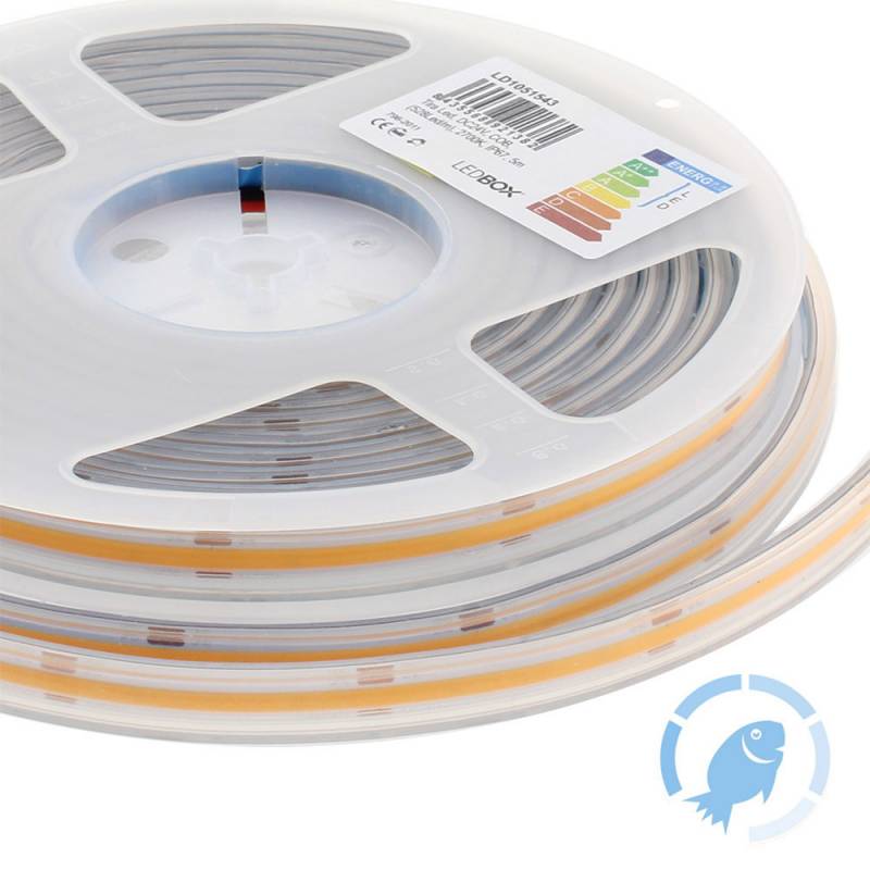 Tira LED Monocolor COB, DC24V, 5m (512Led/m), 60W, IP66, Pescaderías, Pescados y mariscos