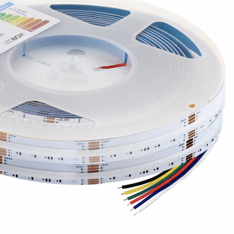 Tira LED RGB+CCT COB, DC24V, 5m (840Led/m), 125W, IP20, RGB + Blanco dual