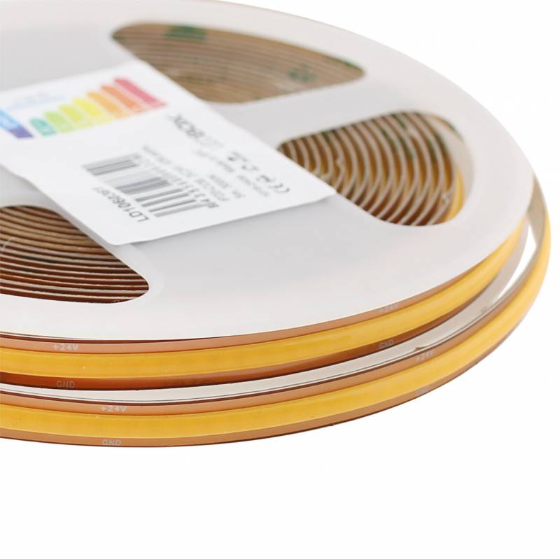 Tira LED Monocolor COB, ChipLed Samsung, DC24V, 5m (528Led/m), 65W, IP20, Corte libre, Blanco cálido